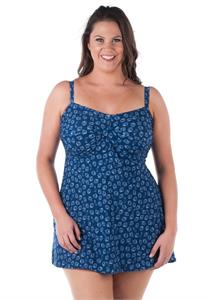 Shell Print Twisted Front Swimdress with Padded Bra C-E